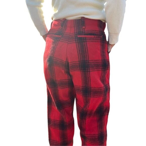 VINTAGE WOOL PANTS Buffalo Plaid Red Black Pockets Jogger Hunt Ski Snow 32x30 - Picture 3 of 16